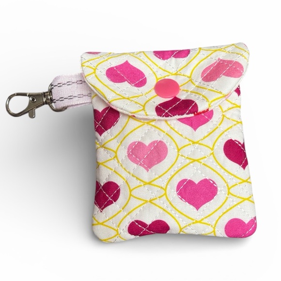 Hand Crafted Other - Hand Crafted AirPods Case Pink Heart Quilted Valentine Earbud Case with Keychain